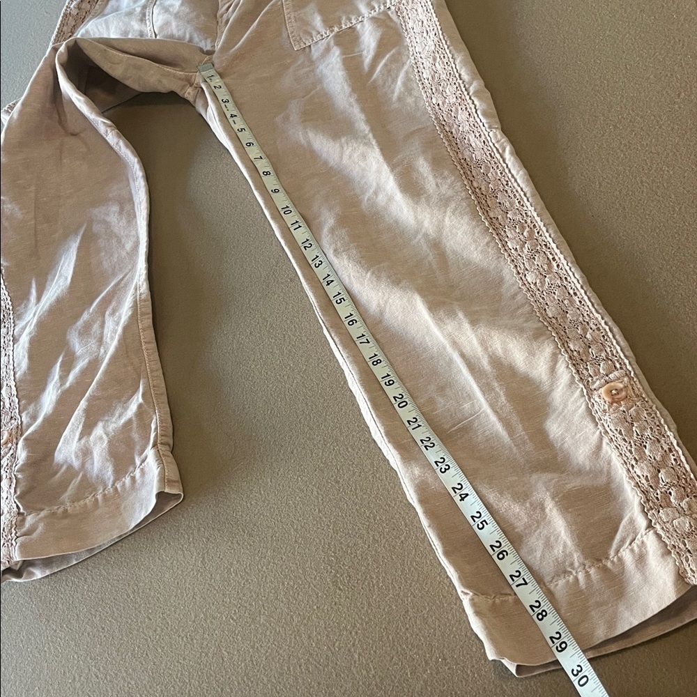 Sundance Women's Beige/Blush/Rose Dust  Linen Blend W/ Lace Pants - 10 - Picture 13 of 13